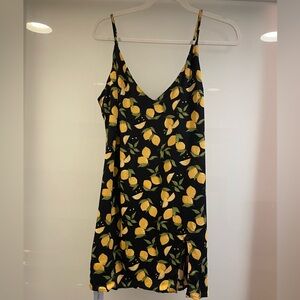 Reformation Black and Yellow Lemon Print Dress